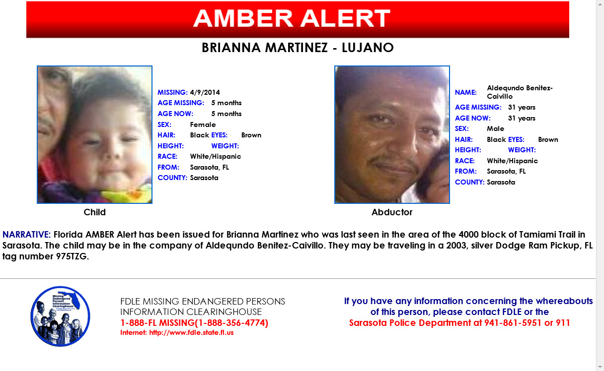 AMBER ALERT UPDATE 5monthold found in Manatee County