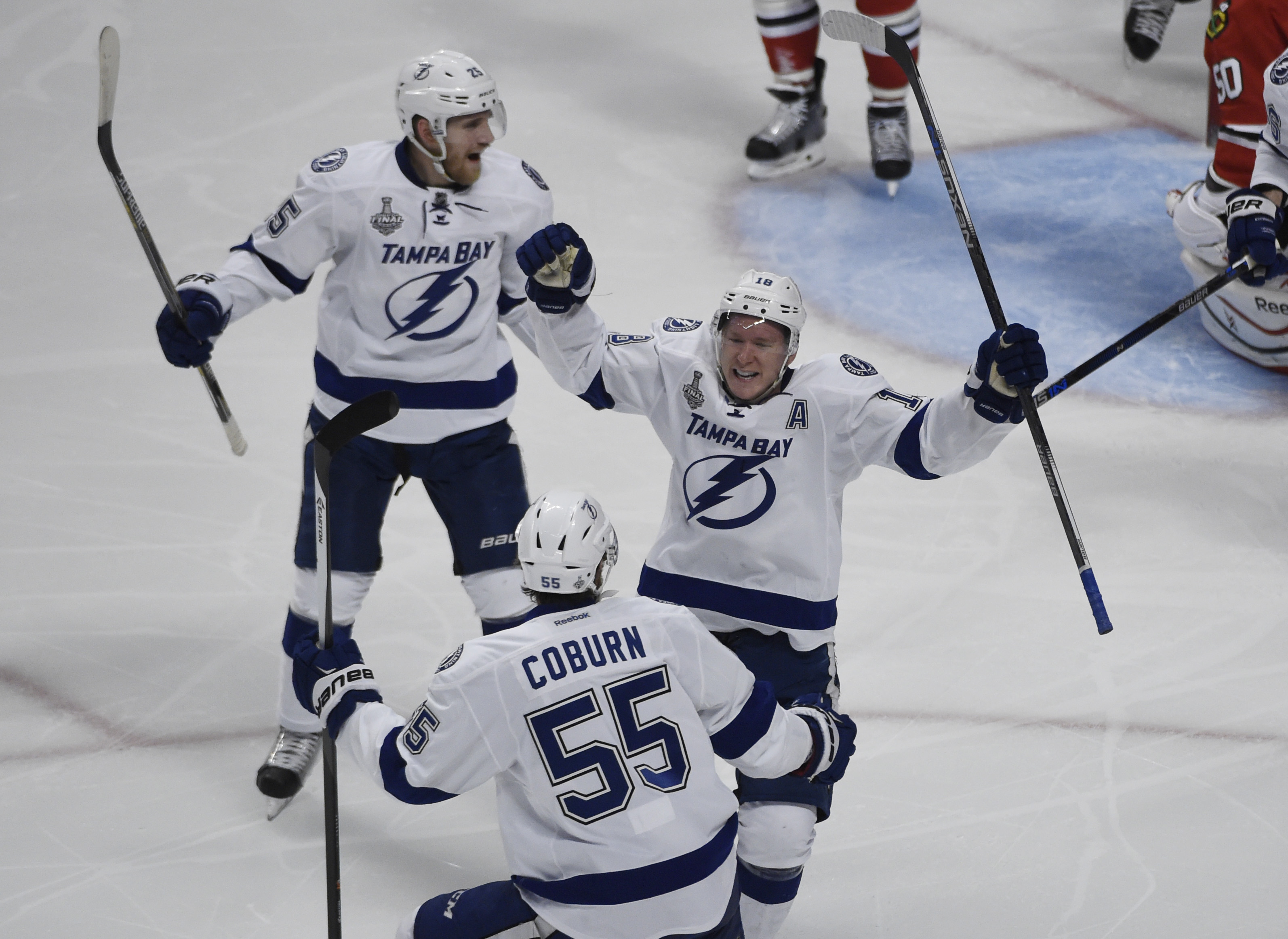 Tampa Bay Lightning left wing Ondrej Palat (18) celebrates his