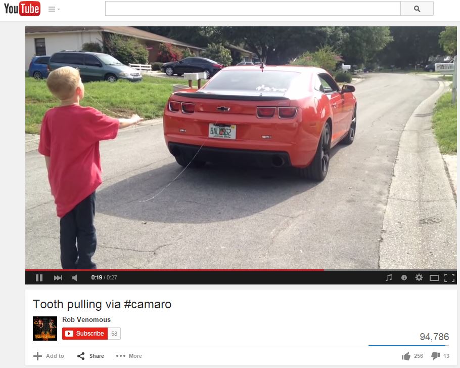 WATCH Florida dad yanks son's tooth with Camaro