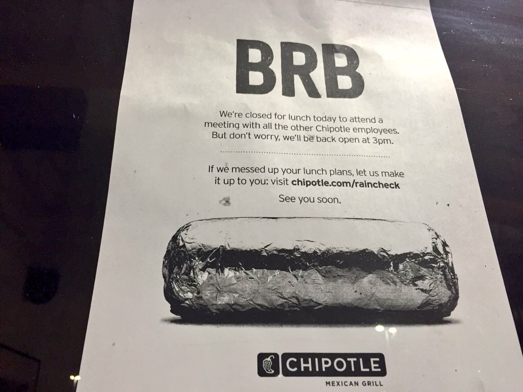Chipotle closes all stores for 4 hours today